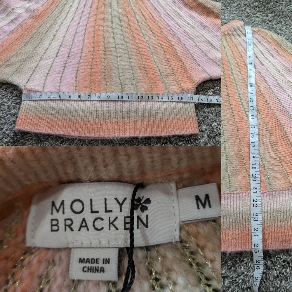 NWT Molly Bracken orange pink tan batwing sleeve sweater M - Picture 6 of 9
